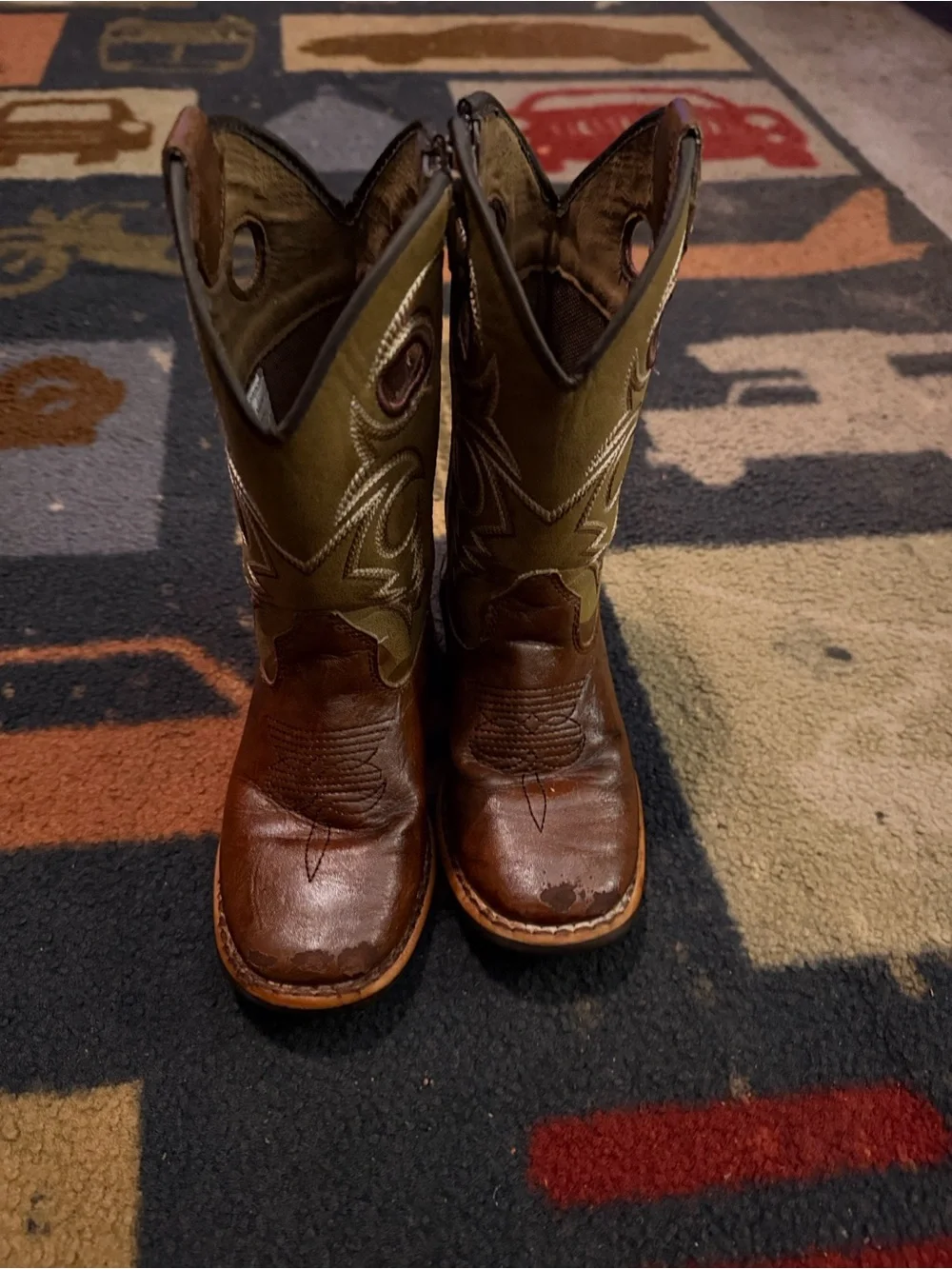 Men's Brown and Olive Western Pull-On Cowboy Boots